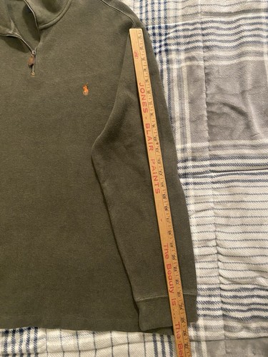 Polo Ralph Lauren Quarter Zip Pullover Maglione Verde Esercito Arancione Pony Uomo XL - Foto 8 di 8