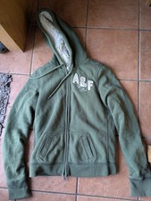 Abercrombie & Fitch Faux Fur Hoodie Full Zip Olive Green Vtg Y2K Stitch Logo L