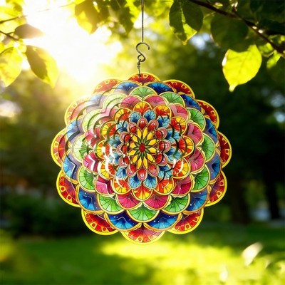 Floral Metal Wind Spinner Outdoors 12 Inch 3D Hanging Wind Spinner for Outdoo...