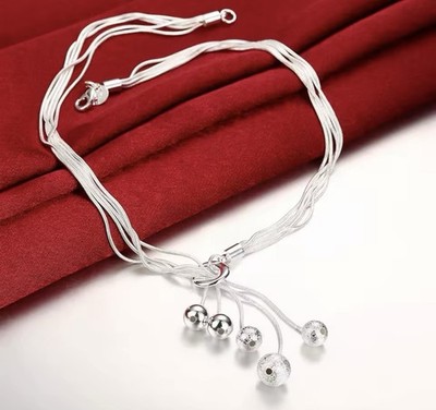 S925 STERLING SILBER ARMBAND MIT KUGELN LÄNGENVERSCHIEBBAR UNIVERSAL GRÖSSE