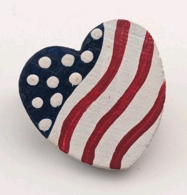 Vintage Heart Pin Patriotic American Flag Hand Painted