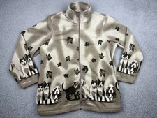 Blair Fleece Jacket Womens Large Tan Zip Up Puppy Kitten Dog Cat Print Novelty