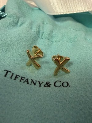 (NEU) Tiffany & Co 18K Gelbgold Picasso ''X'' Kiss Ohrstecker Box Etui