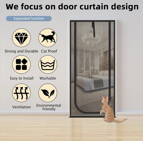 Heavy Duty Cat Pets Mosquito Proof Screen Curtain Door with Bilateral Zipper - Picture 4 of 8
