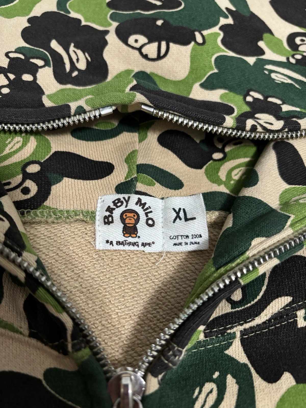 A BATHING APE (BAPE) Felpa con cappuccio e zip intera mimetica Bape Baby Milo ABC verde