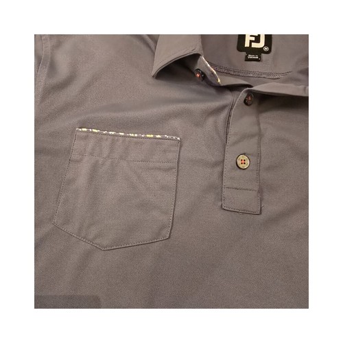 FootJoy Men’s Golf Polo Shirt Medium Gray Performance Floral Trim Pocket Elkview - Picture 3 of 9