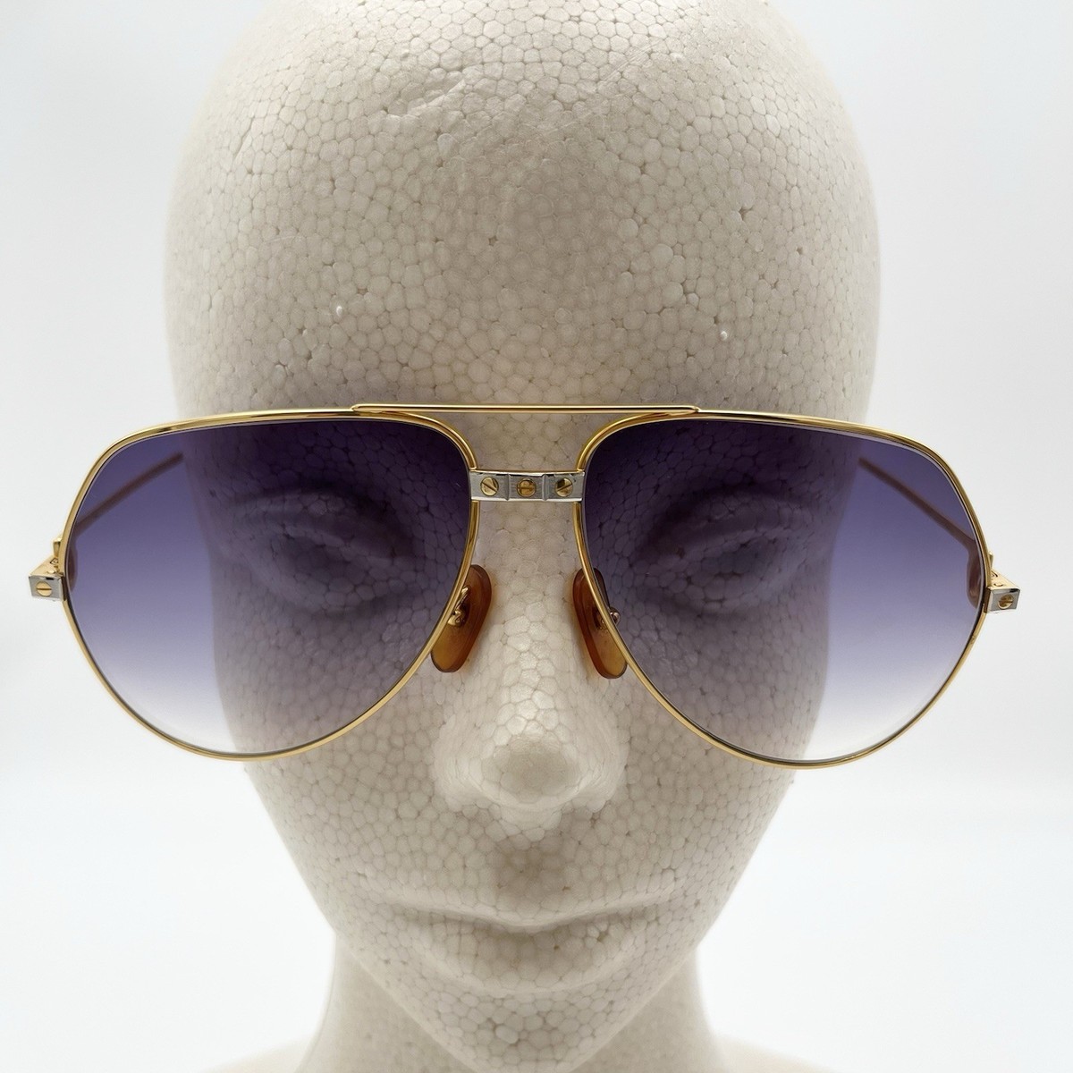 Cartier Santos Sunglasses Dark Purple Lens Silver Frame Eyewear Cartier rimless Large Panthere sunglasses platinum C decor  main image 3