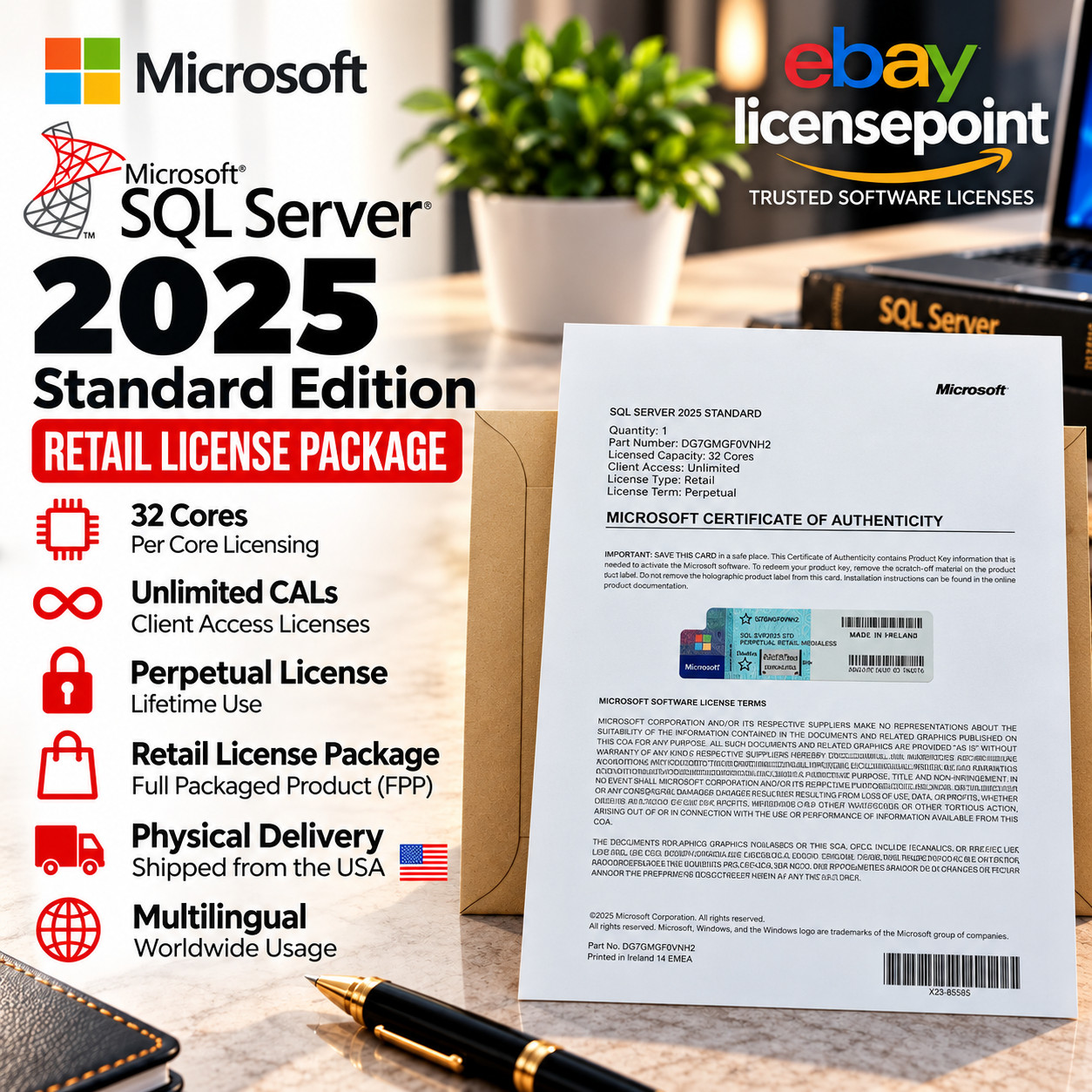 Microsoft SQL Server 2025 Standard 32 Core Unlimited CAL Retail License Package