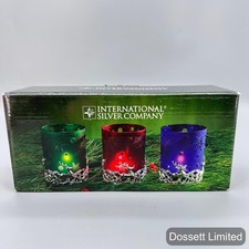 International Silver Christmas 3pc Votive Candle Holder Set Reindeer Decor