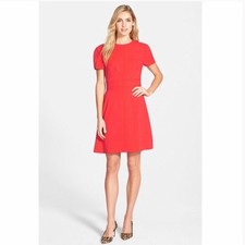 Eliza J Crepe Coral Red Short Sleeve Crew Neck A-Line Lined Dress Size 4