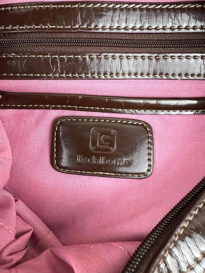 Liz Claiborne Dark Brown Croc-Embossed Leather Shoulder Bag - Image 4 of 4