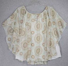 Cato Est. 1946 Short Sleeve Tunic Blouse Beige Green Geometric Medallion Print L