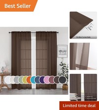 84-Inch Chocolate Voile Curtains - Lightweight Easy to Install Set