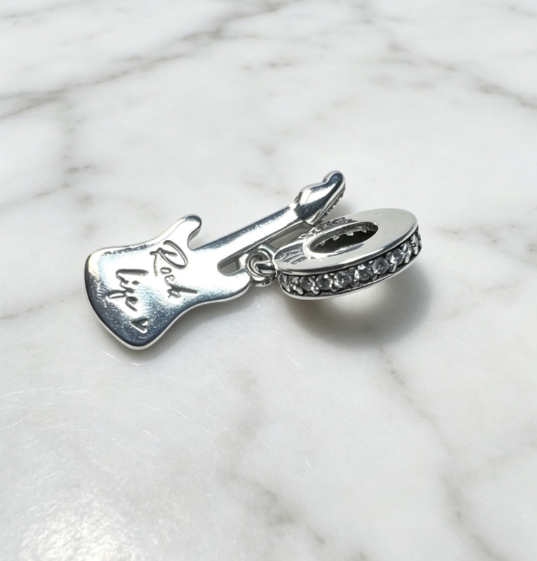 Sterling Silver Electric Guitar Dangle Charm Rock Life Pendant Pandora