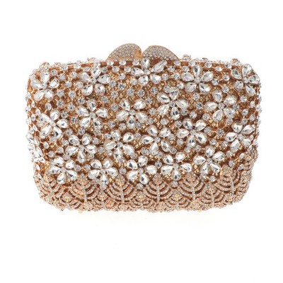 Gold Tone Alloy Metal Crystal Rhinestone Clutch Evening Bag HB6290-GCL