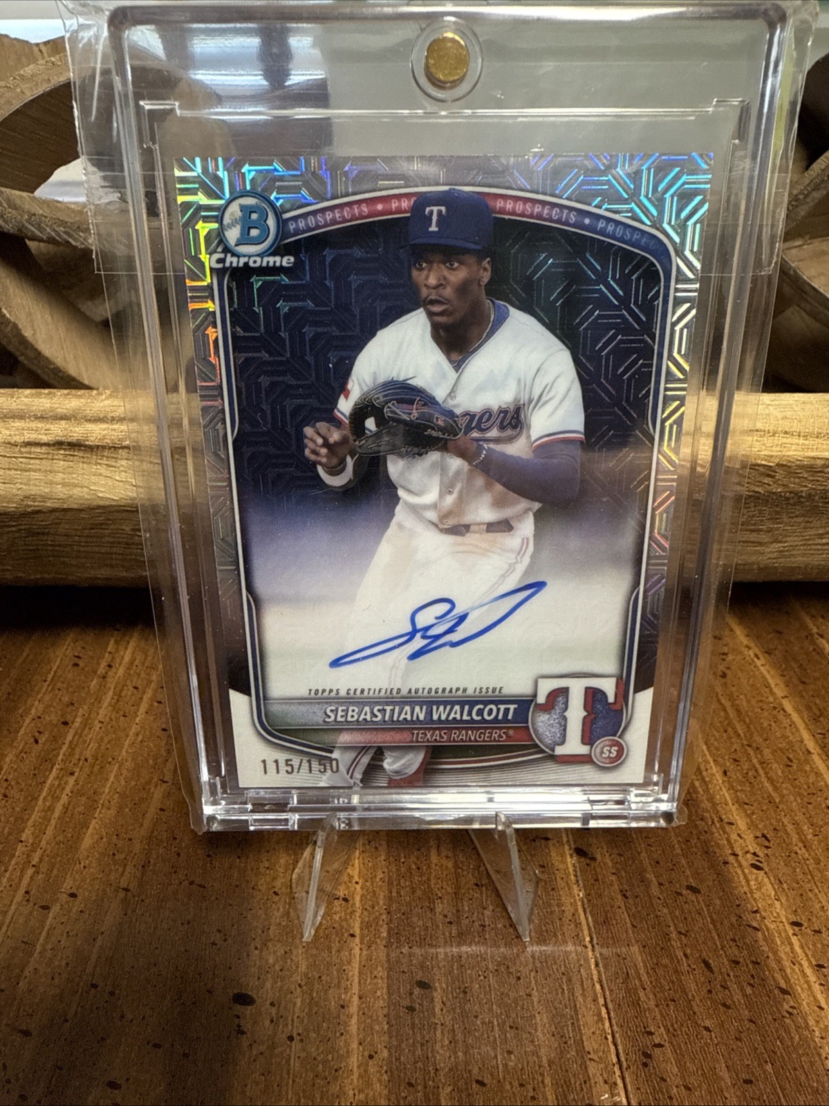 SEBASTIAN WALCOTT 2025 Bowman Chrome #CPA-SW Rangers HTA Choice Mojo Auto /150