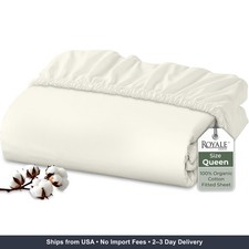 Royale Linens 100 Organic Cotton Fitted Sheet - Percale Weave - Super Soft Deep