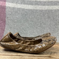 Tory Burch Eddie Snake Skin Flats Womens Size 8M Tan Leather Ballet Logo Shoes