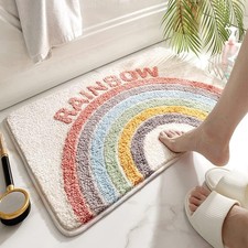 Rainbow Flocking Bath Mat Bathroom Rug Water Absorbent Non-Slip Soft Microfiber