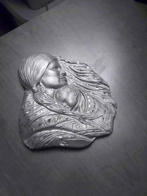VTG Pewter Native American Indian Maiden with Papoose