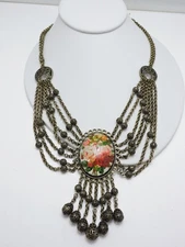 Sweet Romance Floral Multi Strand Glass Roses Flowers Necklace ~ 16" - 20"