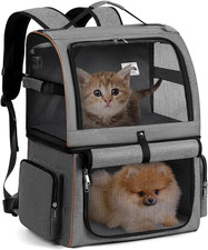 Double Cat Backpack Carrier for 2 Cats, Fits up to 24 Lbs, Grey