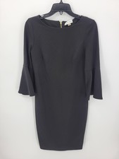 Calvin Klein Dress Womens 4 Black Ruffle Bell Sleeve Gold Zip Sheath Elegant