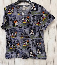 Disney Mickey and Minnie Mouse Halloween Print Cotton Scrub Top Womens Large
