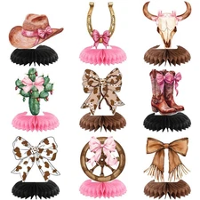 9 Pcs Cowgirl Party Decorations for Table Boots or Bows Western Pink Cowgirl ...