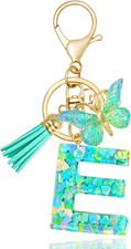 Purple-Blue Pink Green Resin Alphabet Initial Letter Keychain Tassel Butterfly K