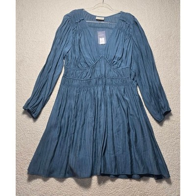 Universal Thread Blue Crinkle Smocked Empire Waist V-Neck Mini Dress XXL NEW