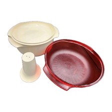 Tupperware Microwave Stacker Cooker Steamer 7 Pieces Beige + 1 Cranberry 