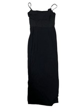 SHEIN Women's Black Sleeveless Spaghetti Strap Maxi Dress with Mesh Waist Detail