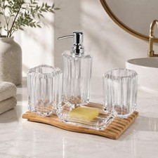 4-Piece Clear Bathroom Set   Crystal Clear Not Glass Soap Dispenser, Soap D...