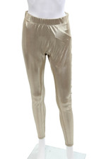 Halston Heritage Womens Elastic Waist Metallic High Rise Leggings Gold Size L
