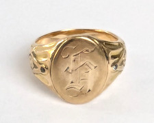 10k GOLD Antique Diamond  Freemason Masonic Mono H Signet Ring 8.9 grams Sz 7
