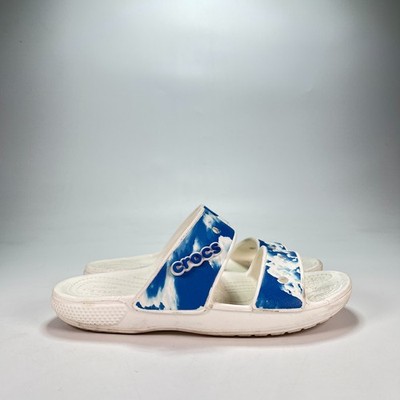 Crocs Classic Out of This World White Blue Two Straps Slide Sandals Women's Sz 7