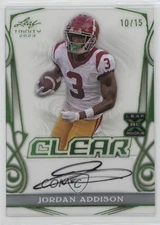 2023 Leaf Trinity Clear Emerald Spectrum Foil /15 Jordan Addison Rookie Auto RC