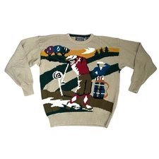 Vintage 90's Double Sided Golf Sweater CF Hathaway Hand Intarsia Mens Large