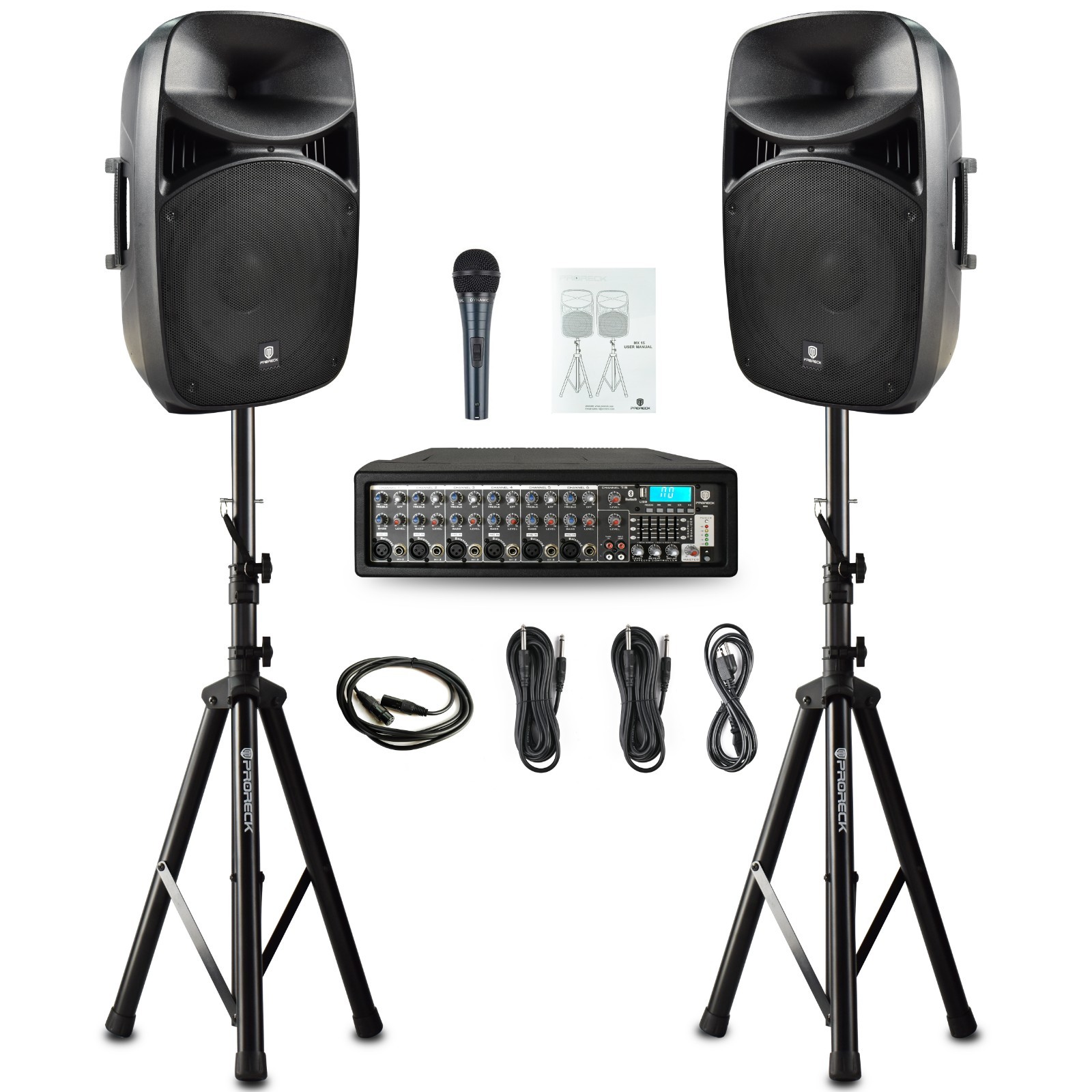 Powered Mixer Amp 48v Phantom Mic Stands Bt