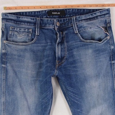 Mens Replay M914 ANBASS Stretch Slim Tapered Blue Jeans W33 W34 L32