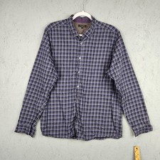 Ted Baker London Shirt Mens 6 XL Blue Gray Plaid Long Sleeve Button Flip Cuff