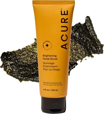 Acure Brightening Facial Scrub - Exfoliating Face Wash, Gentle Daily Scrubber &