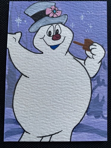 Frosty The Snowman ACEO hand painted Art trading card acrylic micron 2.5x3.5