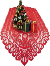 Christmas Table Runner, Red Lace Table Runner 13x54inch Romantic Crochet Table R