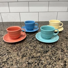 Set Of 4 Homer Laughlin Fiesta Ware Cups And Saucers