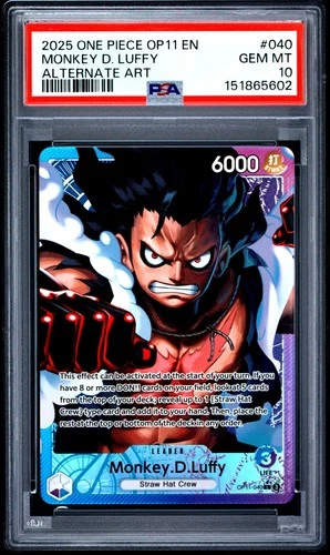 ONE PIECE MONKEY D. LUFFY 2025 OP11-A FIST OF DIVINE SPEED #040 ALT ART PSA 10