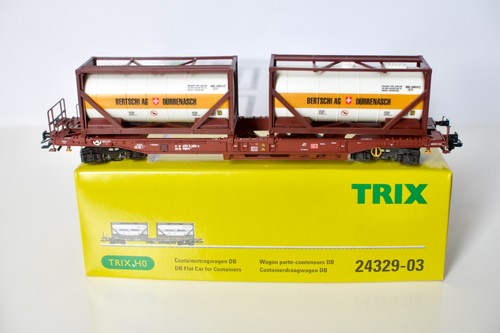 H0 Trix 24329-03 Taschenwagen Container-Tragwagen Bertschi Tanktainer DBAG Ep. V | Zustand: Gebraucht