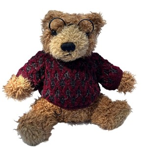 Dan Dee Teddy Bear Brown Plush Stuffed Animal Maroon Sweater Metal Glasses 11"
