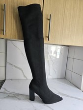 CUCCOO UK 6 EU 39 WOMENS BLACK STRETCH OVER KNEE HIGH HEELS BOOTS